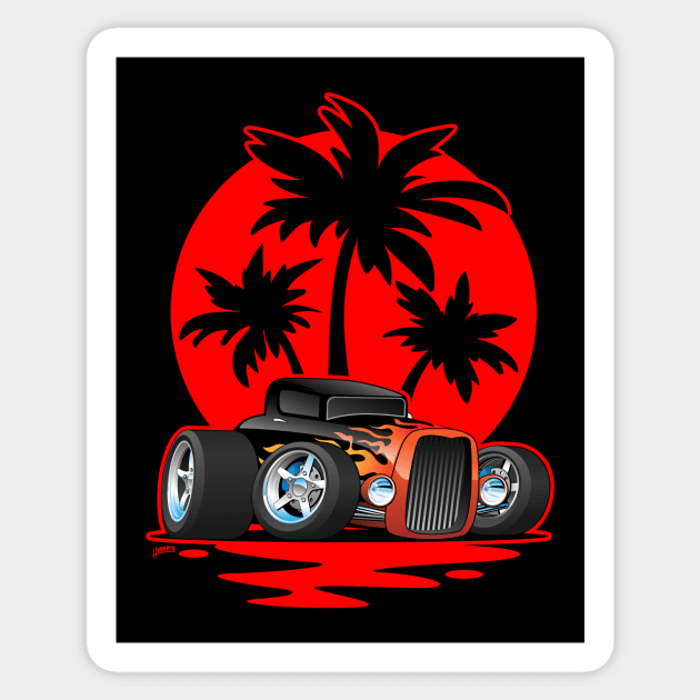 Classic 30s Style Hot Rod Car at Sunset with Palm Trees Sticker by hobrath